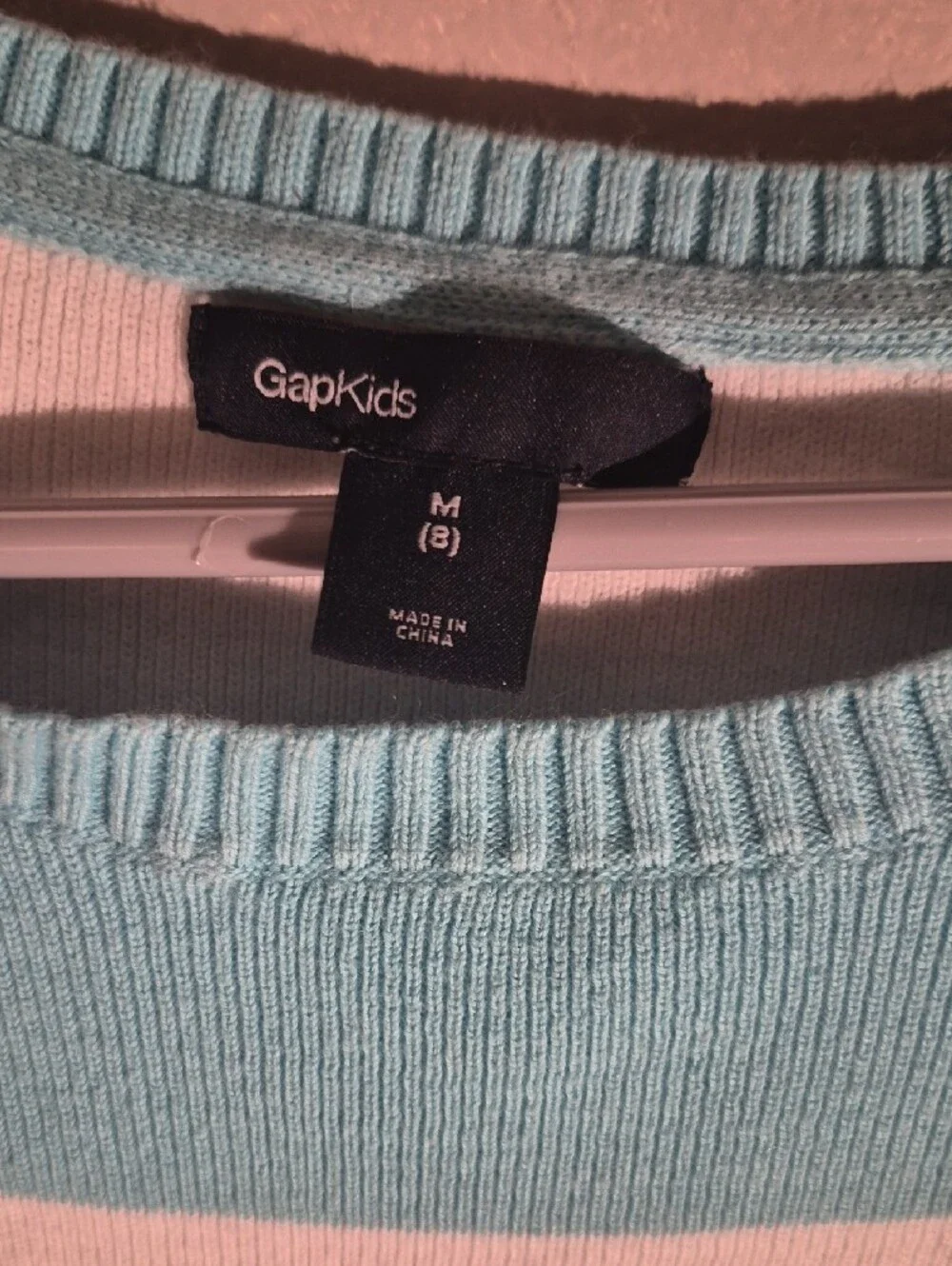 GAP White and Light Blue Striped Kids Sweater